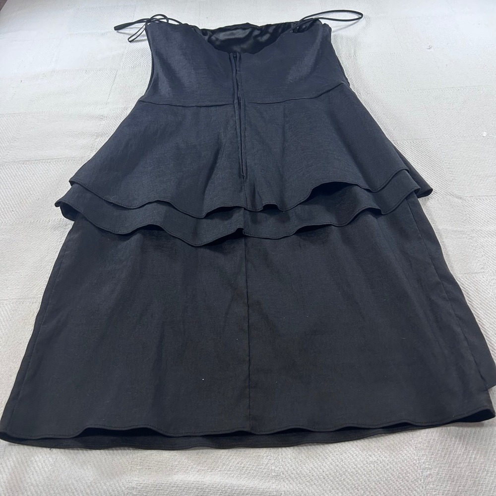 Let's Fashion Black Tiered Peplum Cocktail Dress Spaghetti Strap Sz M  Party - Picture 6 of 9